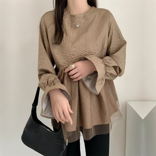 Frauen Flared Sleeve Peplum Bluse EB
