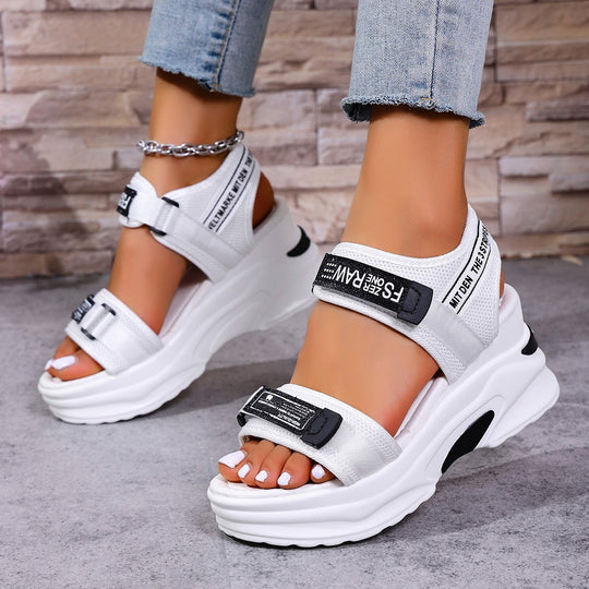 Damen Sportliche Wedge-Sandalen mit verstellbaren Riemchen und dämpfender Sohle EB