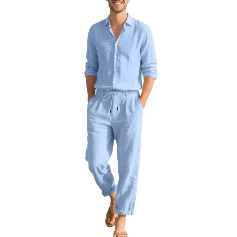 Herren entspannte Leinenhose mit verstellbarem Kordelzug und elastischem Bund EB