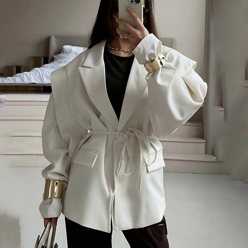 Damen nan taillierter Blazer mit Bindegürtel und Oversize-Ärmeln EB