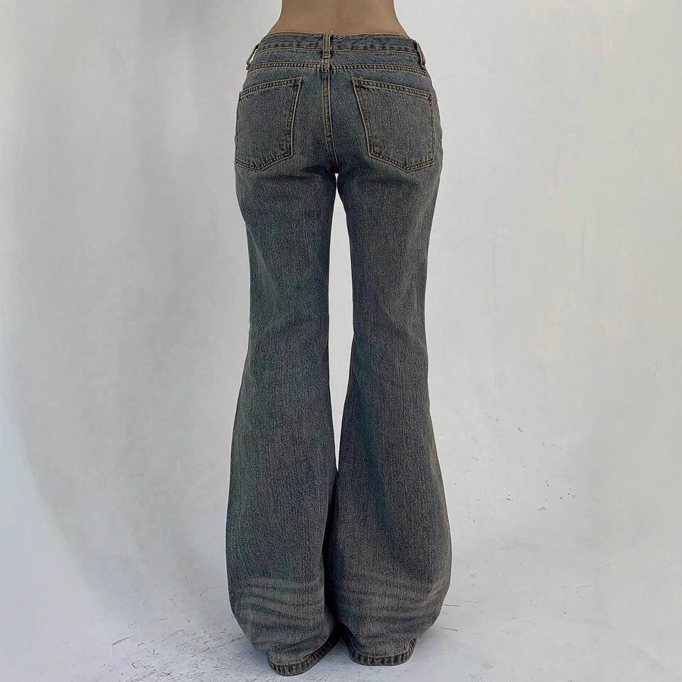Damen Hochtaillierte Flared Jeans im Vintage-Look mit ausgestelltem Bein EB