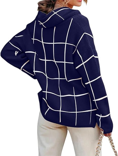 Damen Kariertes Hoodie mit Taschen und lässigem Schnitt EB