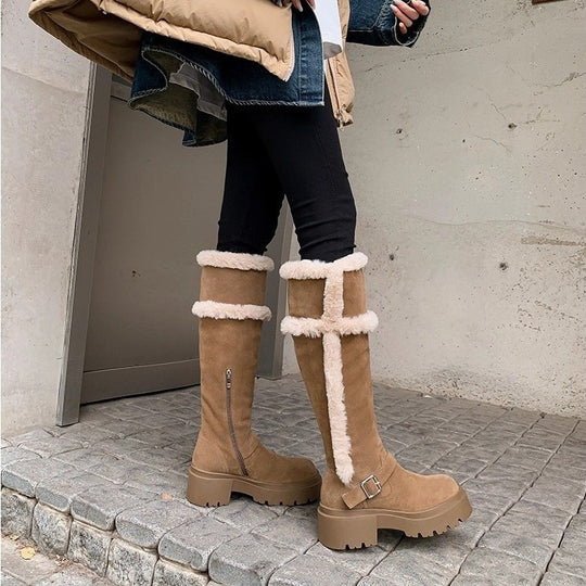 Damen modische Winterstiefel mit flauschigem Futter und robustem Plateau-Heel EB