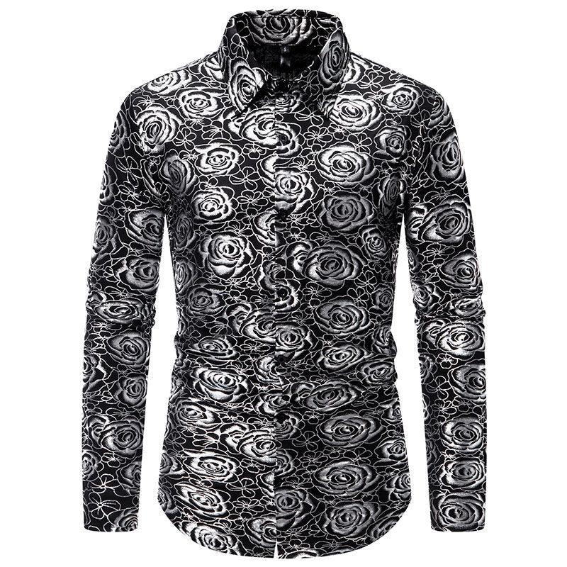Herren Langarmhemd mit floralem Gold-Design EB