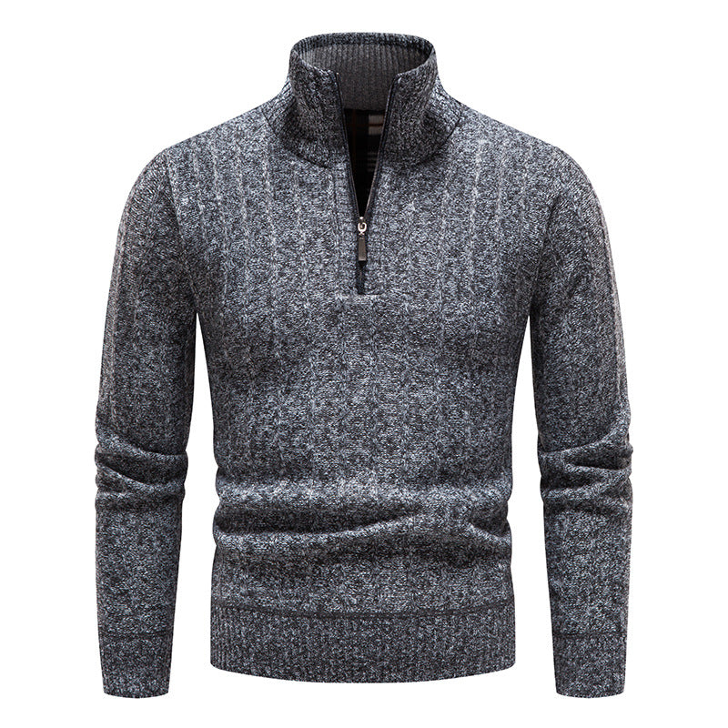 Herren eleganter Strickpullover mit Stehkragen und kurzer Reißverschluss EB