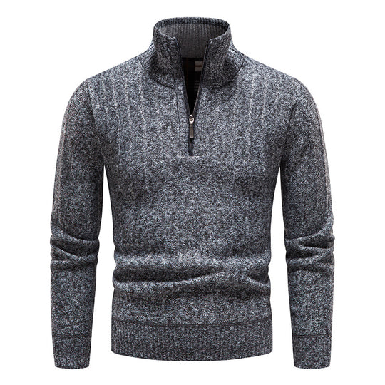 Herren eleganter Strickpullover mit Stehkragen und kurzer Reißverschluss EB