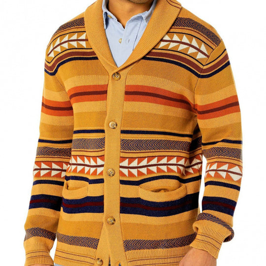 Herren Strickjacke mit geometrischem Muster und praktischen Taschen EB