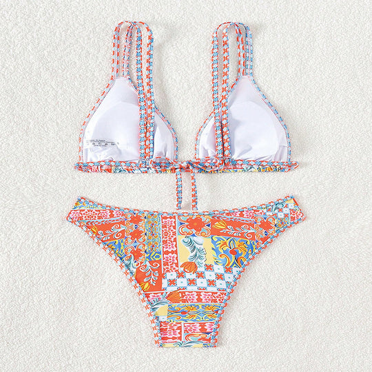 Damen Triangel-Bikini-Set mit eleganten Mustern und verstellbaren Trägern EB