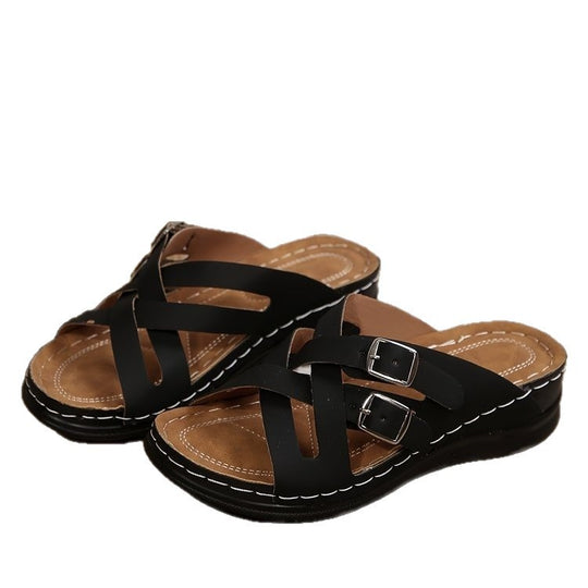 Damen komfortable Clogs mit dekorativen Schnallen EB