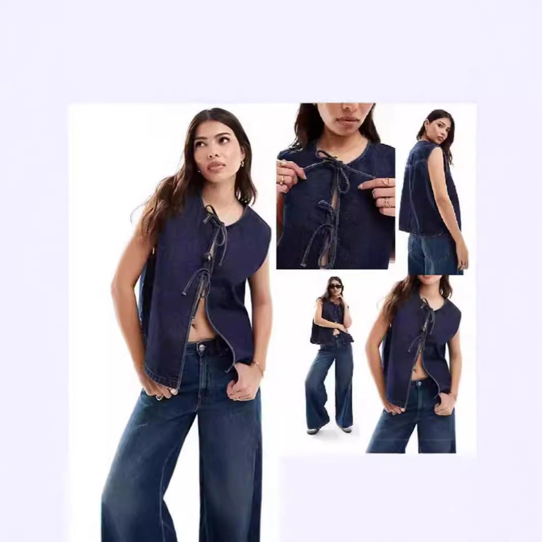 Damen Denim Bustier-Weste mit Schnürung EB