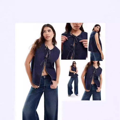 Damen Denim Bustier-Weste mit Schnürung EB