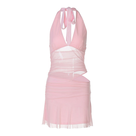Damen Verspieltes Wickelkleid mit Neckholder-Design und Raffung EB