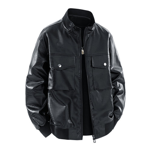 Herren Kunstleder Bomberjacke mit strukturiertem Design und praktischen Taschen EB