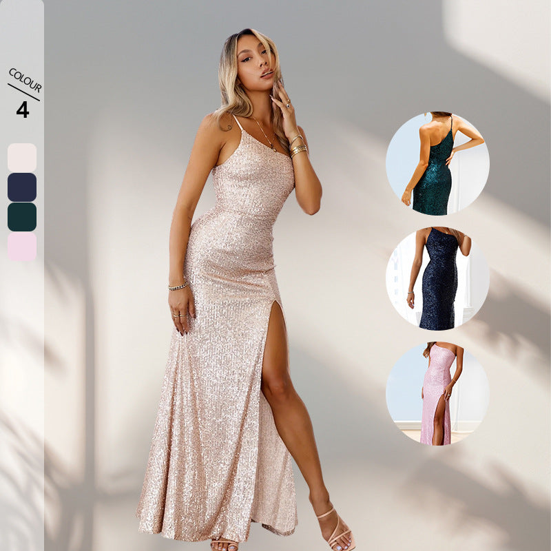 Damen Glitzerndes Abendkleid mit figurbetontem Schnitt und elegantem Schlitz EB