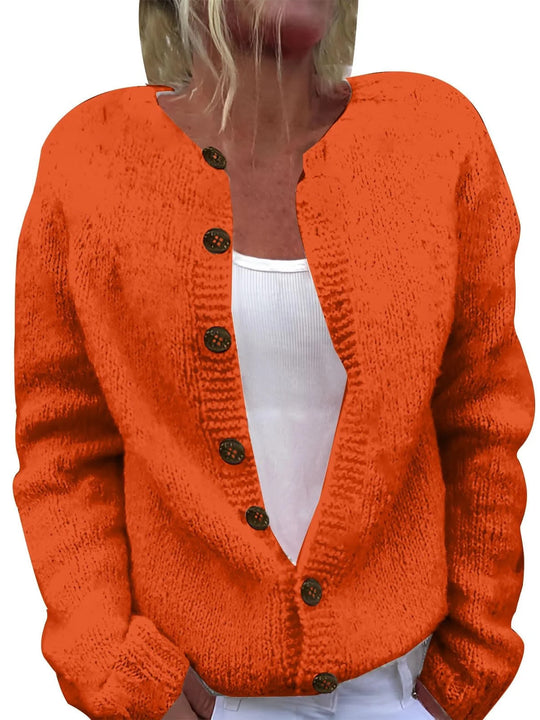 Damen nan kuscheliger Strickcardigan mit Zierholzknöpfen und Rundhalsausschnitt EB