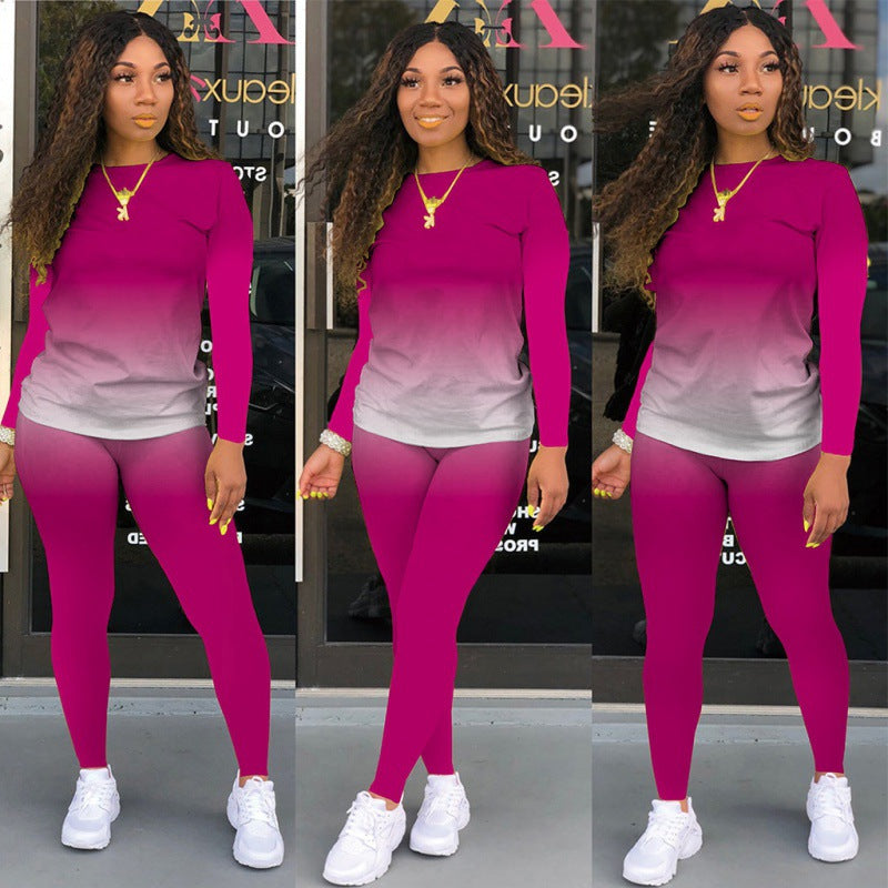 Damen Zweiteiliges Stretch-Set mit Langarmshirt und High-Waist-Leggings EB
