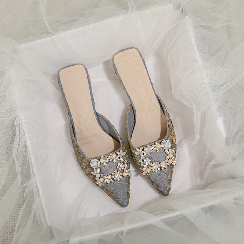 Damen elegante spitze Mules mit luxuriösem Schmuckdetail EB