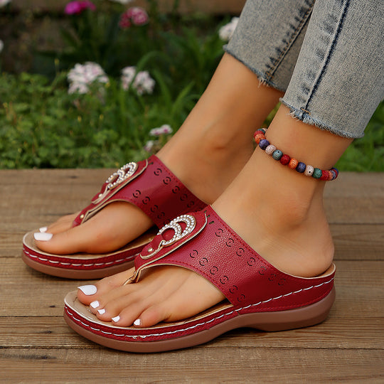Damen Komfortable Zehentrenner-Sandalen mit modischem Glitzer-Details und ergonomischem Fußbett EB