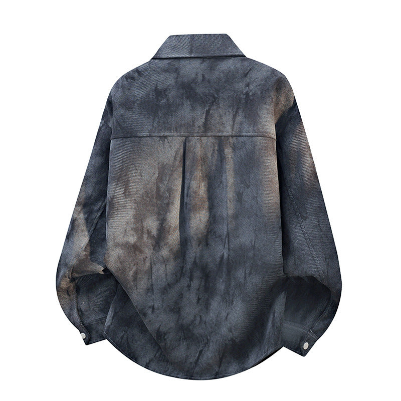 Herren oversized Canvas-Hemdjacke mit Acid‑Wash‑Optik, Druckknopfverschluss und aufgesetzten Fronttaschen EB