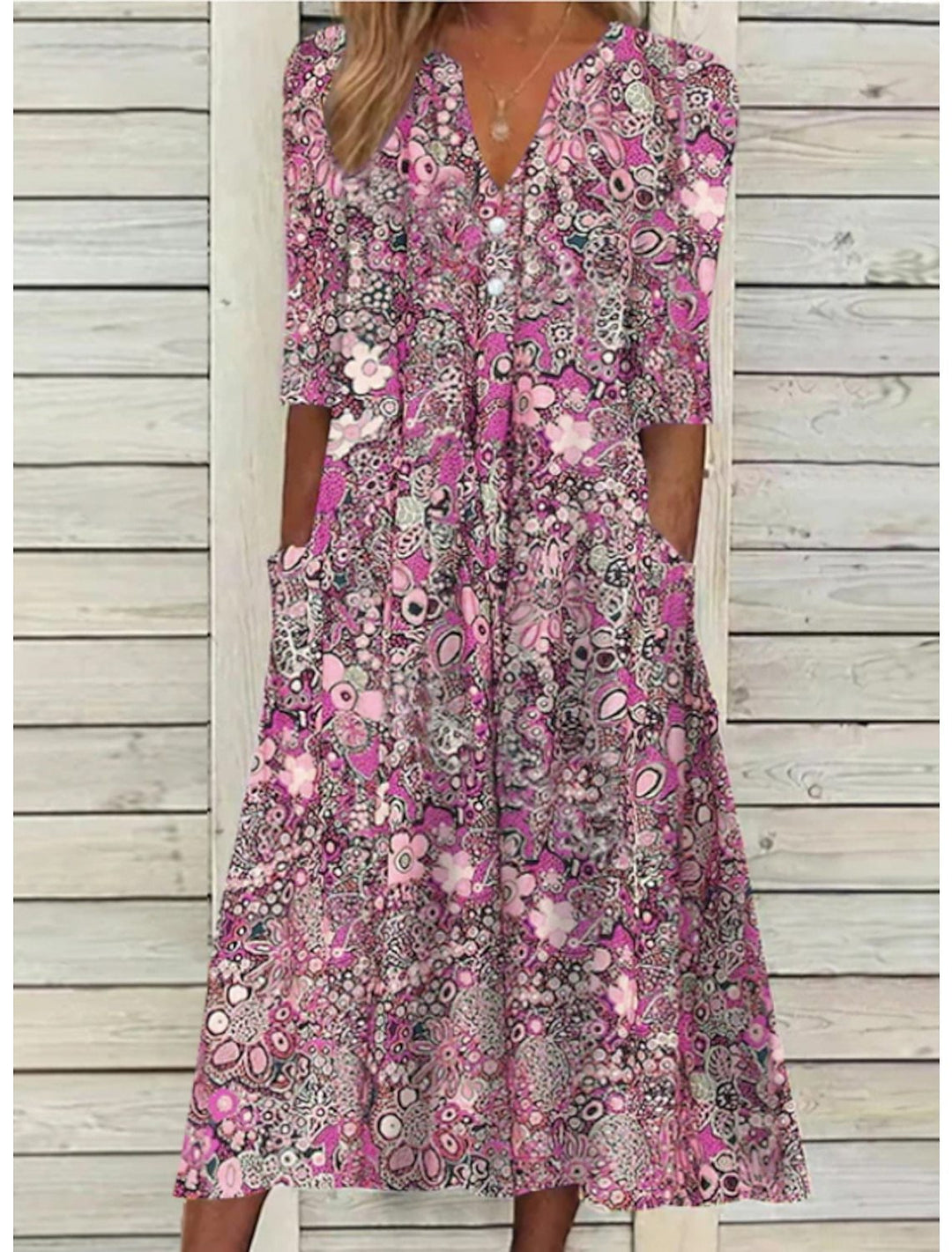 EB | Blumen Midi Kleid mit Taschen