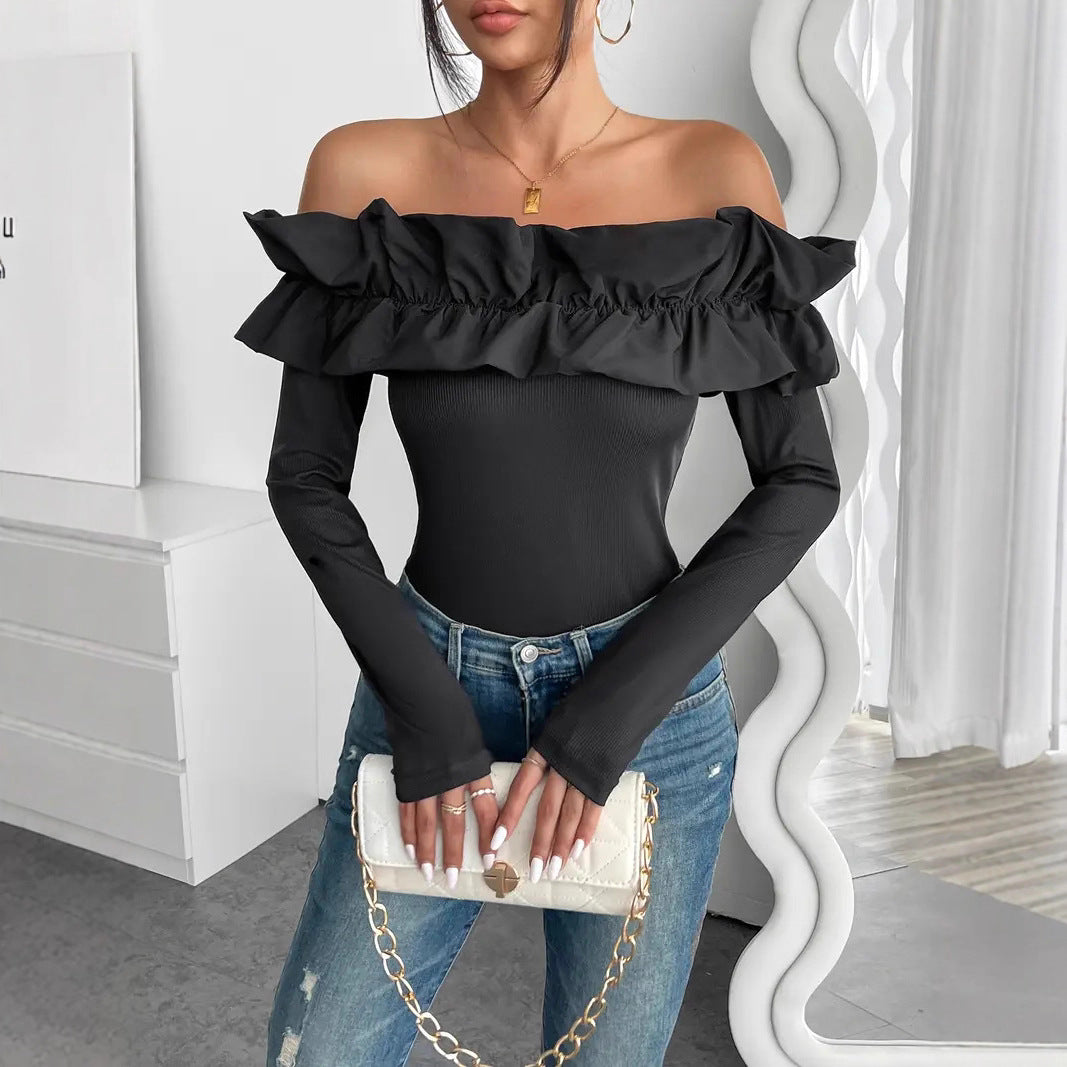 Damen Off-Shoulder Oberteil mit Rüschen EB