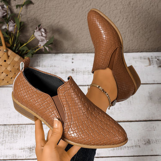 Damen elegante Slip-On Stiefeletten mit modischem Lederdesign EB
