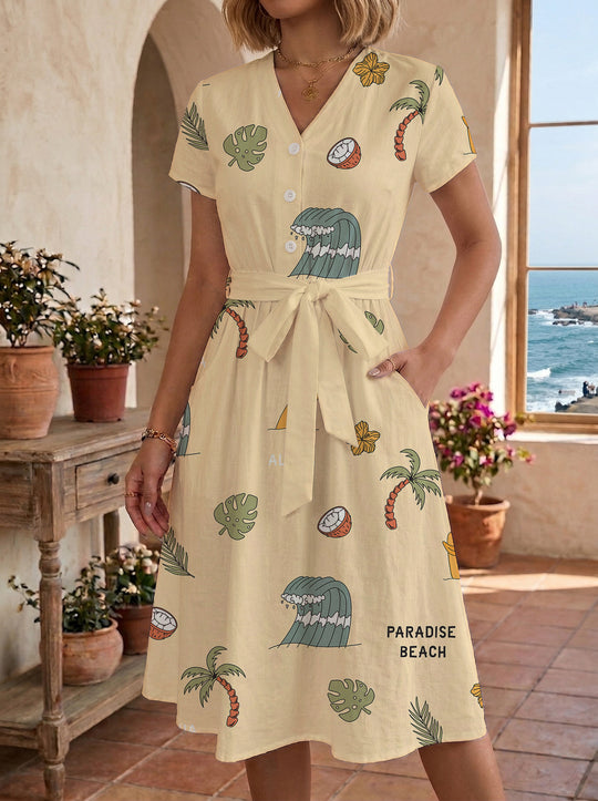 Damen Midi-Kleid mit floralem Design und bequemer Passform EB