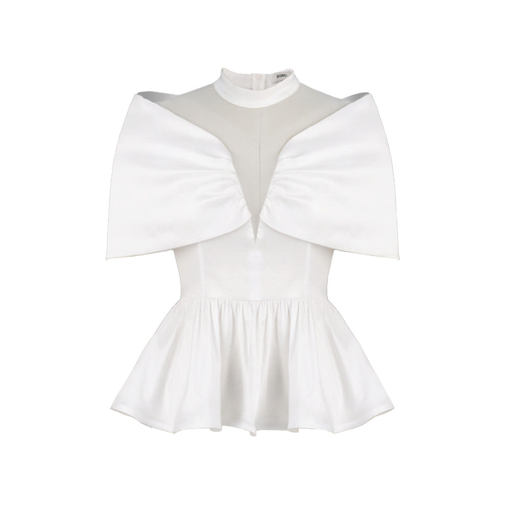Damen Elegante Bluse mit transparentem Oberteil und schwingendem Saum EB