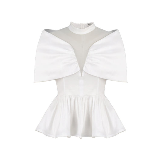 Damen Elegante Bluse mit transparentem Oberteil und schwingendem Saum EB