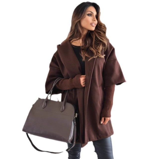 Damen elegante und lässige Kapuzenjacke aus hochwertigem Strickmaterial EB