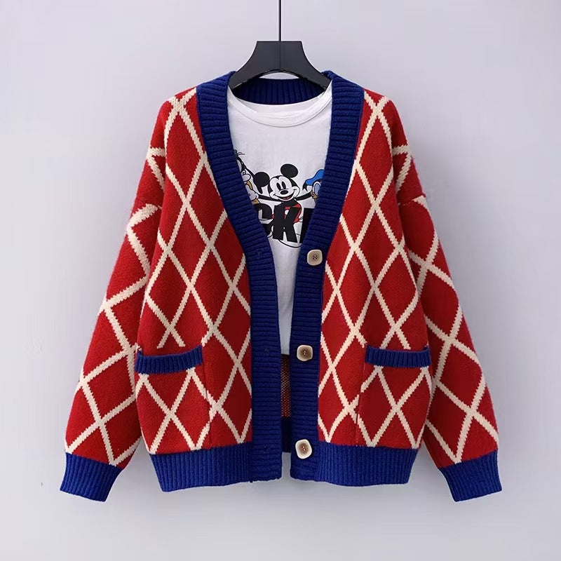 Damen Grobstrickcardigan mit Karomuster EB