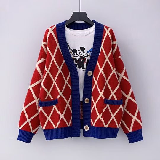 Damen Grobstrickcardigan mit Karomuster EB
