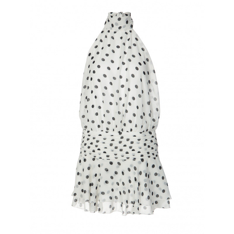Damen Polka-Dot Minikleiderset mit schulterfreiem Hals und voluminösem Rock EB