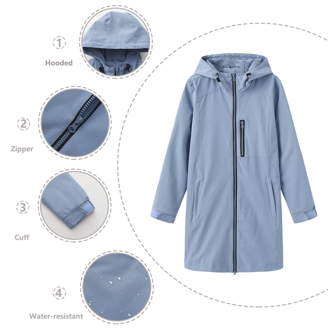 Damen nan lange schlanke Funktionsregenjacke mit durchgehendem Reißverschluss Brustreißverschlusstasche und Klettmanschetten EB