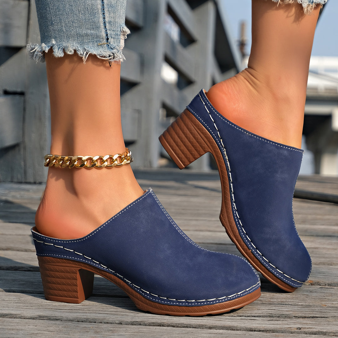 Damen Elegante Clogs aus hochwertigem Wildleder mit komfortablem Blockabsatz EB