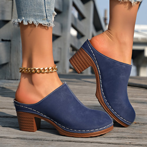 Damen Elegante Clogs aus hochwertigem Wildleder mit komfortablem Blockabsatz EB