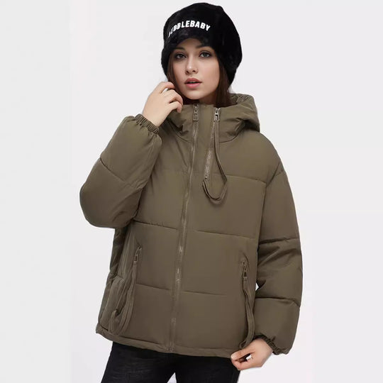 Damen wasserabweisende Winterjacke mit verstellbarer Kapuze und praktischen Taschen EB