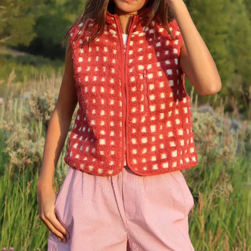 Damen Wendemantel aus kuscheligem Sherpa-Material mit stylishen Karomuster EB