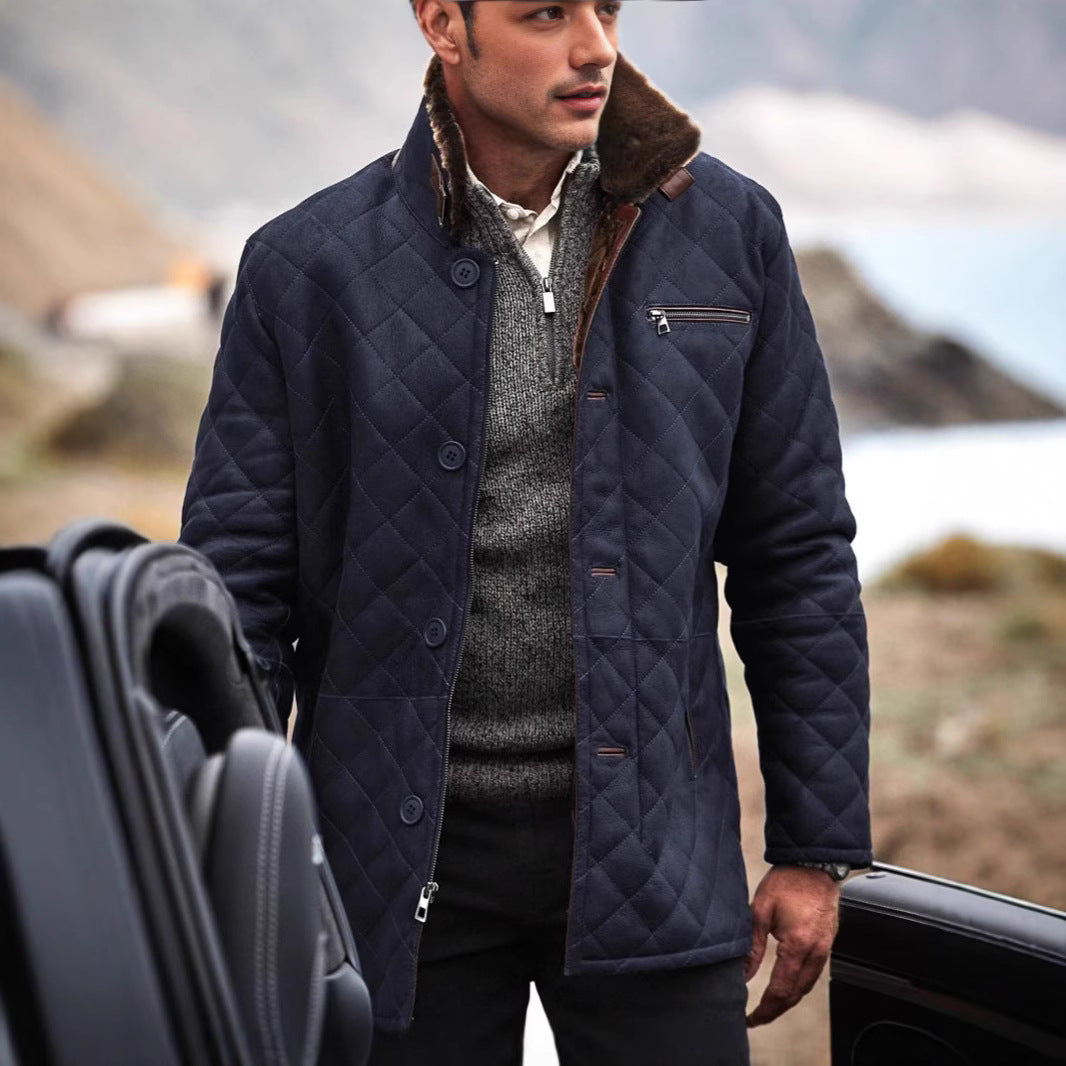 Herren Steppjacke mit luxuriösem Kunstfellkragen EB