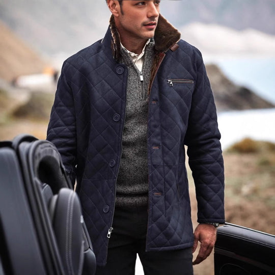 Herren Steppjacke mit luxuriösem Kunstfellkragen EB