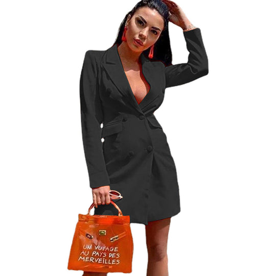 Damen klassisches Blazer-Kleid mit doppelter Knopfleiste und tailliertem Schnitt EB
