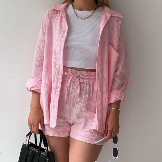 Damen lässige Oversized-Hemdjacke mit Gürtel EB
