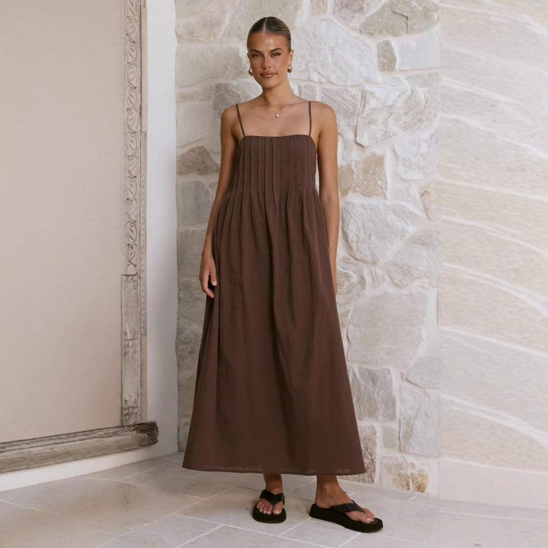 Damen Maxikleid mit gerafftem Oberteil und spaghettiträgern EB