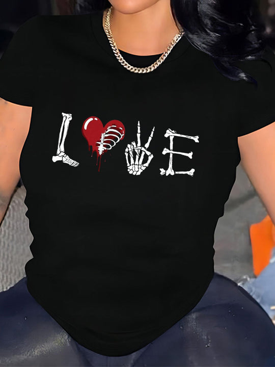 Damen T-Shirt mit kreativem Grafikdruck und luxuriösen Paillettenakzenten EB