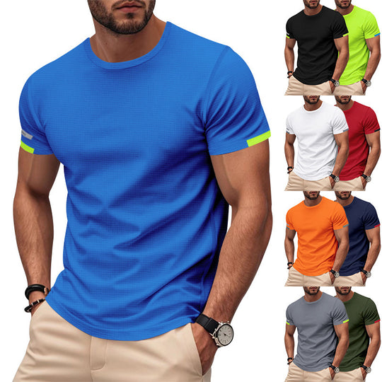 Herren nan athletisches Kurzarm Baumwolljersey T-Shirt mit Rundhalsausschnitt und reflektierenden Ärmeldetails EB