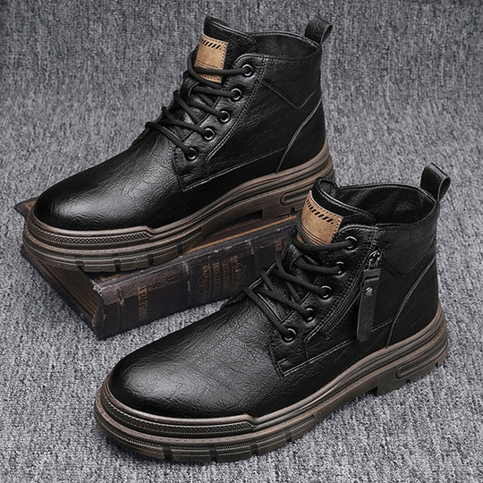 Damen Robuste Lederstiefel mit praktischem Reißverschluss und dämpfender Sohle EB