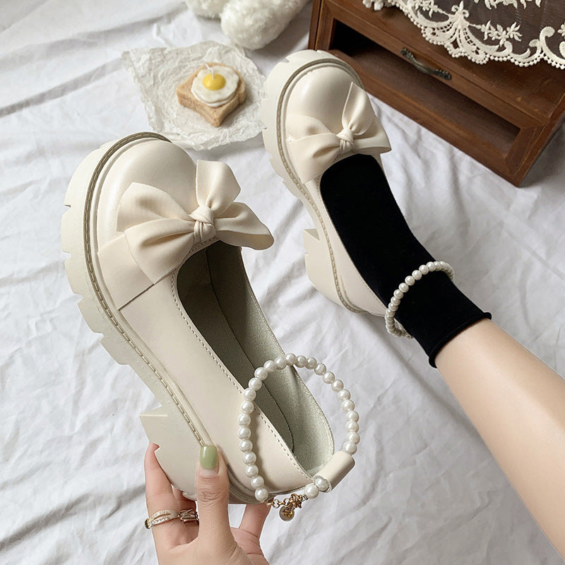 Damen elegante Plateau-Sandalen mit verspieltem Schleifen-Design und perlenbesetztem Riemen EB