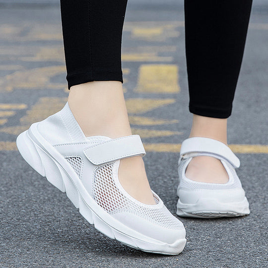 Damen nan Komfort-Riemchen-Sneaker mit Klettverschluss nahtlosem Strickschaft und dämpfender Leichtsohle EB