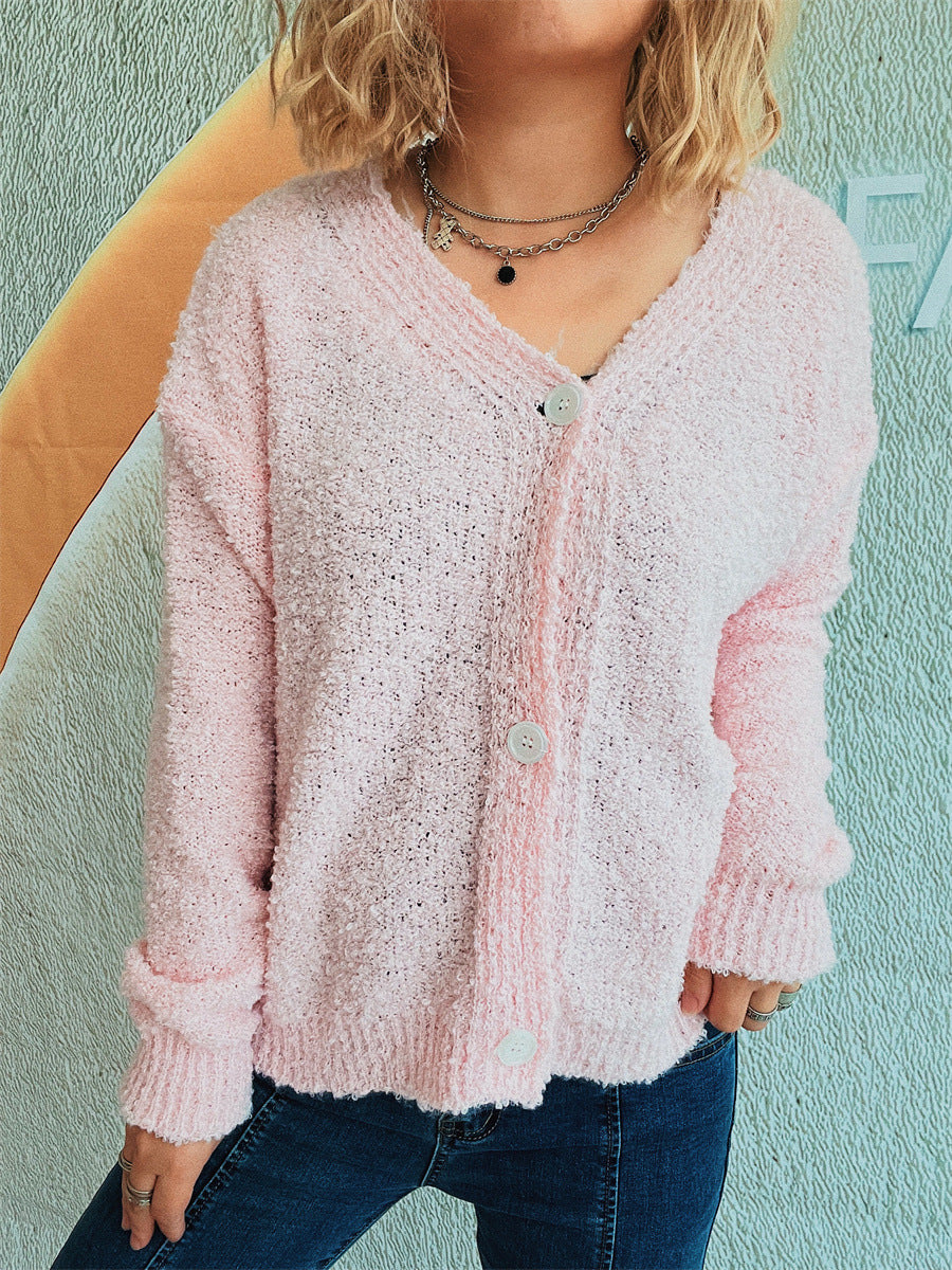 Damen kuschelige Strickjacke mit Knopfdetails und lässigem Schnitt EB