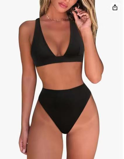 Damen Hochtailliertes Bikini Set mit V-Ausschnitt EB